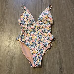 J. Crew Deep V-neck French one-piece bathing suit size 8 floral multicolor